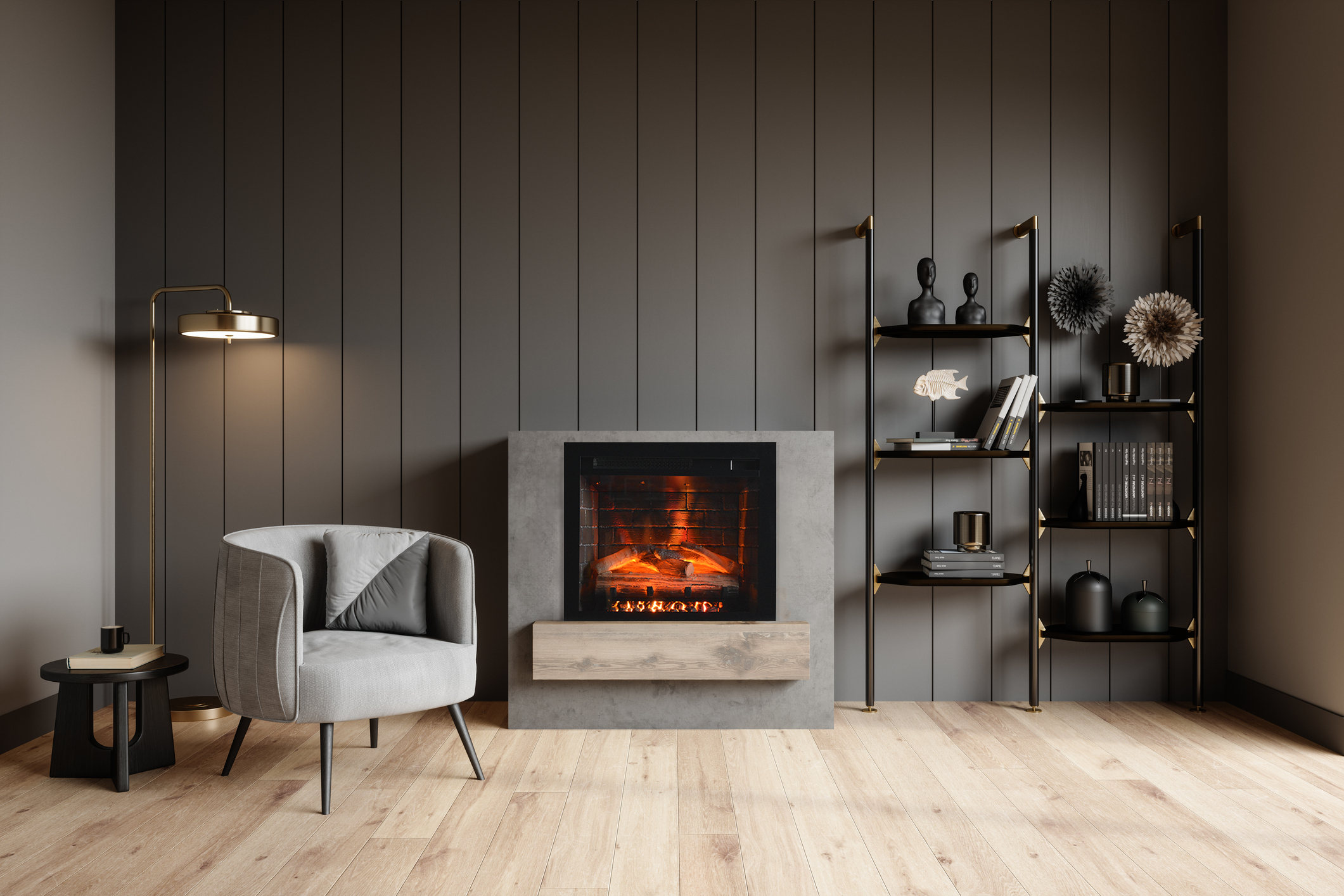 Fire & Ice Classic Edition 33″ WiFi Enabled Insert Electric Fireplace, Featuring Customizable Flame Speeds, Brightness, and Colors. Complete with Log and Grey Brick, plus a Fixed Trim included